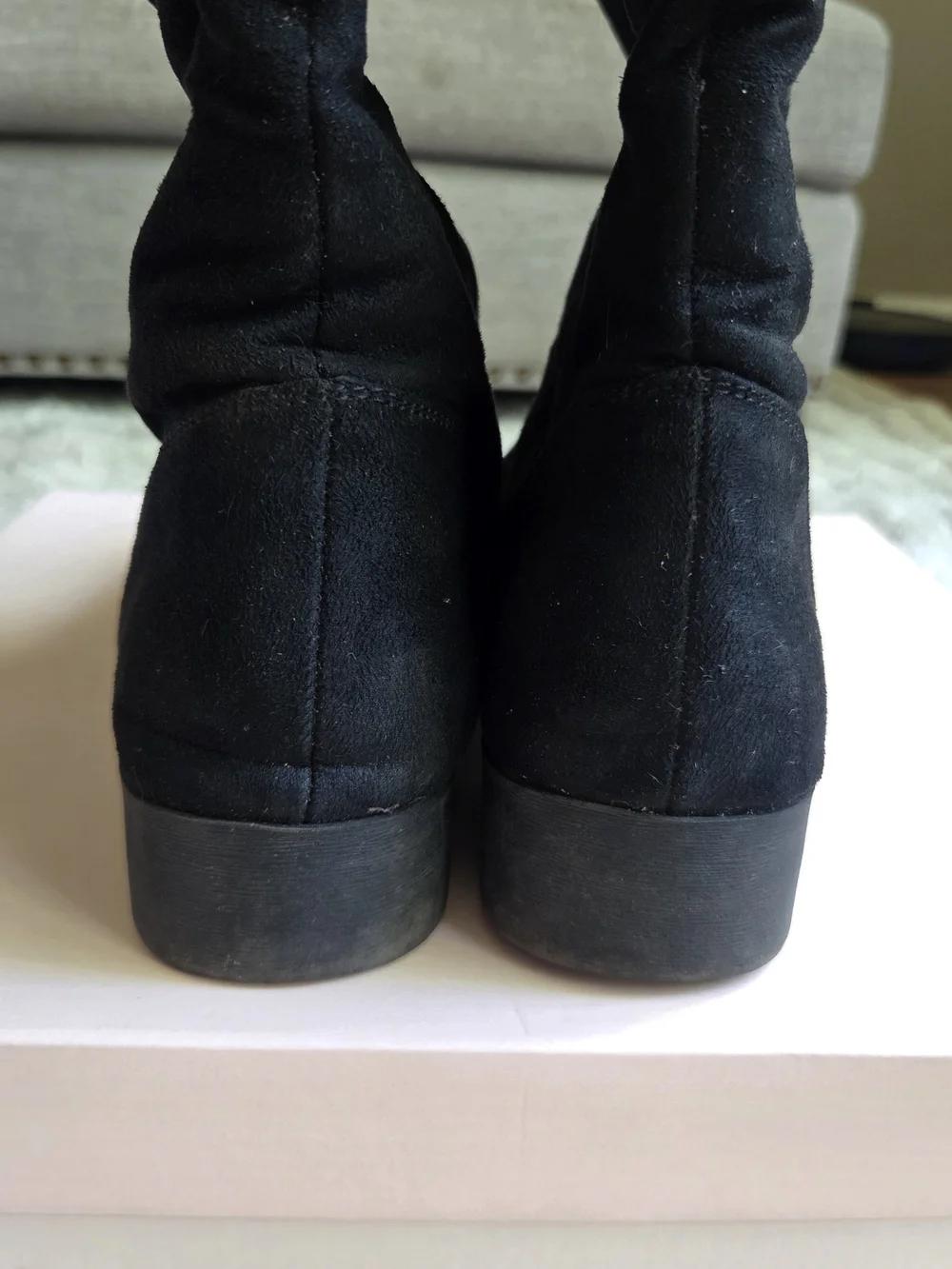 JustFab Saria Wide Calf Flat Boot Black Suede